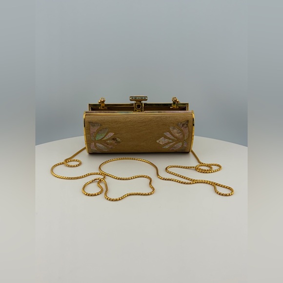 JUDITH LEIBER UNIQUE TINY MINI WOOD ABALONE SHELL PURSE MINAUDIERE BAG COUTURE - Picture 10 of 12